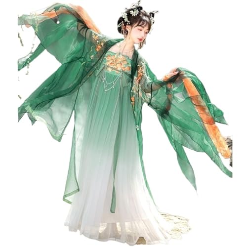 AIHERQG Chinesisches Hanfu-Set im Tang-Dynastie-Stil for Damen, bestickte brustlange Bluse und Rock mit großen Ärmeln, Ruqun(Orange full set,M) von AIHERQG