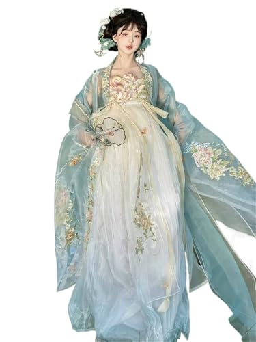 AIHERQG Frauen Altes Chinesisches Traditionelles Hanfu Weibliches Cosplay Kostüm Party Lila Blau Cyan-Rosa Kleid(Blue set,M) von AIHERQG