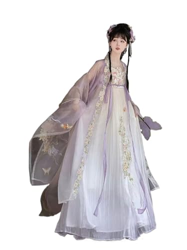 AIHERQG Frauen Altes Chinesisches Traditionelles Hanfu Weibliches Cosplay Kostüm Party Lila Blau Cyan-Rosa Kleid(Purple set,M) von AIHERQG