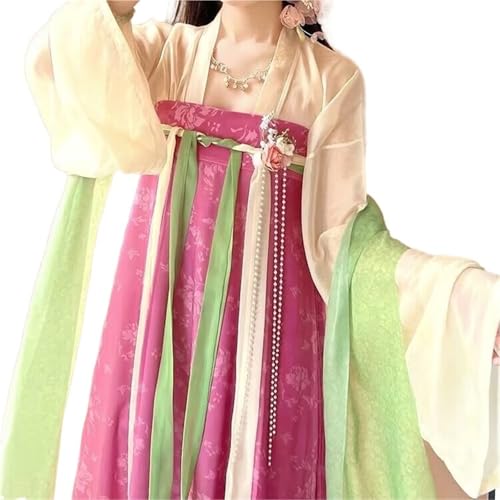 AIHERQG Frühling Hanfu Kleid Frauen Alte Chinesische Sets Weibliche Fee Cosplay Kostüm Tang-Dynastie Hanfu Party Outfit for Frauen(Beige-pink set,S) von AIHERQG