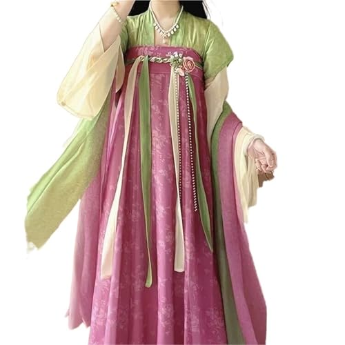 AIHERQG Frühling Hanfu Kleid Frauen Alte Chinesische Sets Weibliche Fee Cosplay Kostüm Tang-Dynastie Hanfu Party Outfit for Frauen(Green-pink set,L) von AIHERQG