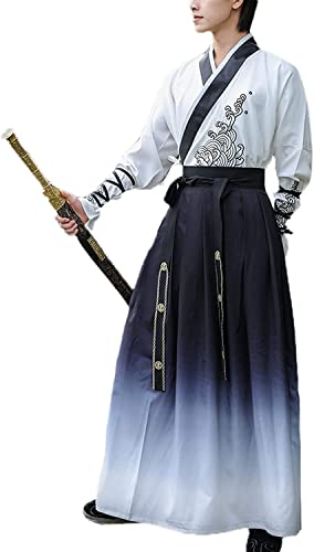 AIHERQG Hanfu-Anzug for Herren im chinesischen Stil, hübsches antikes Kampfkunst-Kostüm mit Kreuzkragen, Farbverlauf, Retro-Gelehrten-Jungengruppe, zweiteilig(S) von AIHERQG