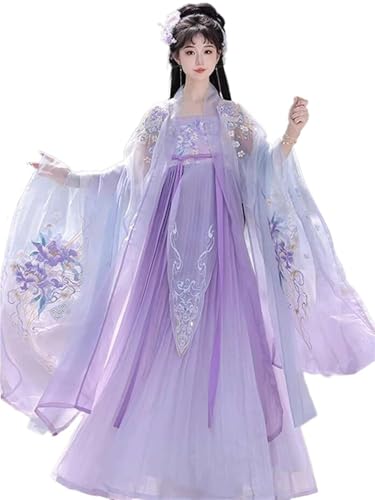 AIHERQG Hanfu Damenmode Fiesta Karneval Halloween Cos Cosplay Faltenrock Hemd mit großen Ärmeln Schwere Industrie Stickerei Guofeng(M) von AIHERQG
