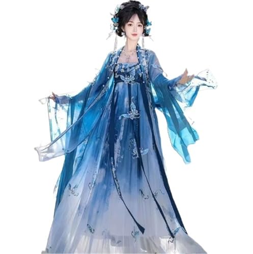 AIHERQG Hanfu-Kleid aus der Tang-Dynastie, schwere Industriestickerei, nationaler Stil, Brust gebunden, unsterblicher Qi Hezi-Faltenrock(3pcs set,S) von AIHERQG