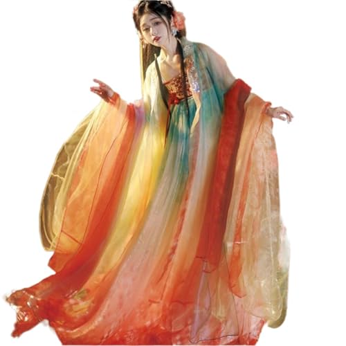 AIHERQG Hanfu-Kleid for Damen, traditionelle chinesische Stickerei, Hanfu, weibliches Karnevalsfeen-Cosplay-Kostüm, Hanfu-Kleid in Orange, Übergröße XL(Style a Set,L) von AIHERQG