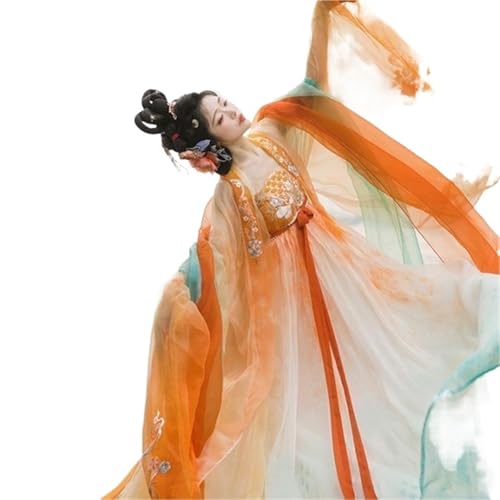 AIHERQG Hanfu-Kleid for Damen, traditionelle chinesische Stickerei, Hanfu, weibliches Karnevalsfeen-Cosplay-Kostüm, Hanfu-Kleid in Orange, Übergröße XL(Style b Set,M) von AIHERQG