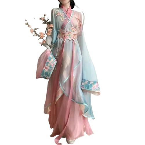 AIHERQG Hanfu-Kleid for Frauen und Mädchen, Hanfu-Shirt, alte chinesische Tradition, Schnürkleid, langärmeliges Outfit, Bühnenauftritt, Cosplay, Halloween-Kostüm(Set,L) von AIHERQG