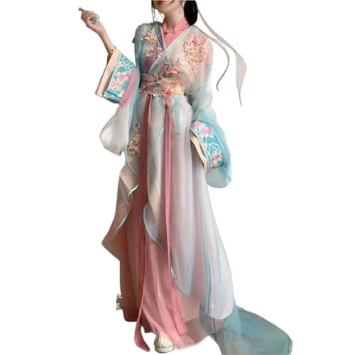 AIHERQG Hanfu-Kleid for Frauen und Mädchen, Hanfu-Shirt, alte chinesische Tradition, Schnürkleid, langärmeliges Outfit, Bühnenauftritt, Cosplay, Halloween-Kostüm(Trailing 5pcs,L) von AIHERQG