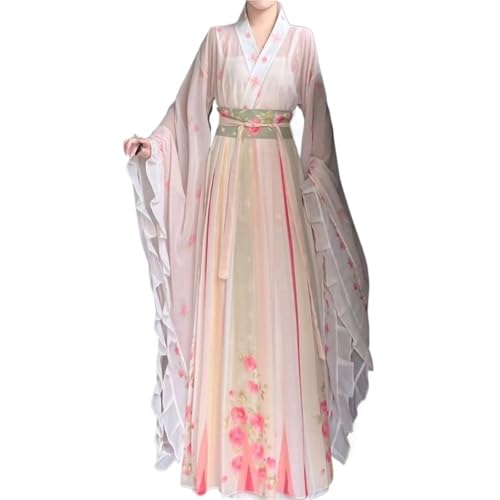 AIHERQG Hanfu-Kleid im chinesischen Stil der WeiJin-Dynastie for Damen, traditionell, elegant, Blumendruck, Fee, lange Robe, Cosplay, weiblicher Cosplay-Anzug(Green1,S) von AIHERQG