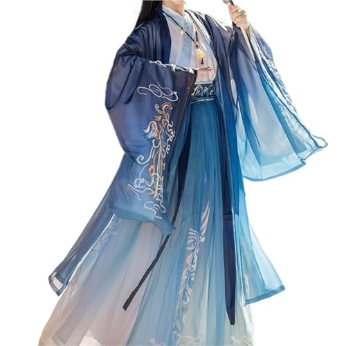 AIHERQG Hanfu-Kostüm for Männer und Frauen im Paarstil der Wei Jin-Dynastie, antikes Kleid im chinesischen Stil, taillenlange Frühlings- und Herbstkleidung(Blue Suit1,M) von AIHERQG