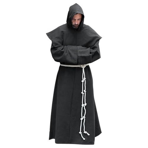 AIHERQG S-5XL Mönch Kostüm Renaissance Mönch Klerus Gewohnheit Scapular Religiöse Saint Kleid Robe Männer Priester Haube(Black1,M) von AIHERQG