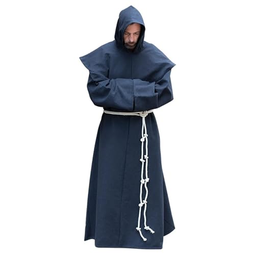 AIHERQG S-5XL Mönch Kostüm Renaissance Mönch Klerus Gewohnheit Scapular Religiöse Saint Kleid Robe Männer Priester Haube(Blue1,S) von AIHERQG