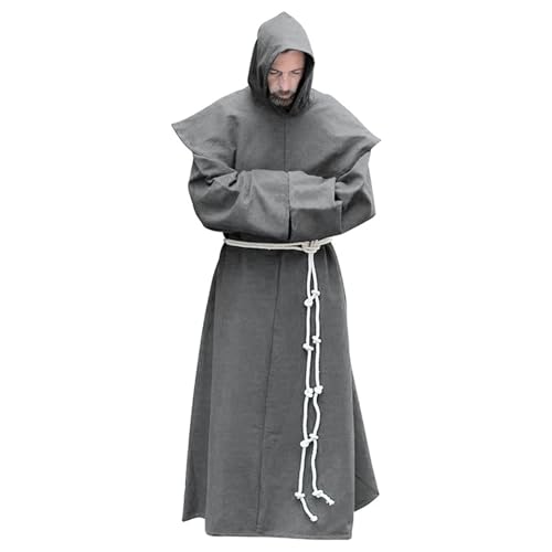 AIHERQG S-5XL Mönch Kostüm Renaissance Mönch Klerus Gewohnheit Scapular Religiöse Saint Kleid Robe Männer Priester Haube(Gray1,M) von AIHERQG