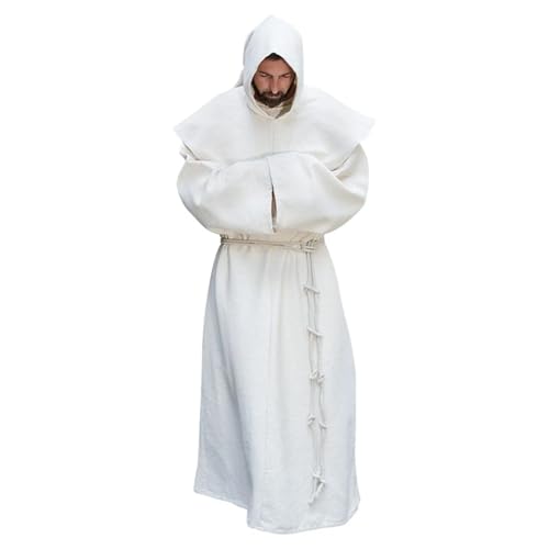 AIHERQG S-5XL Mönch Kostüm Renaissance Mönch Klerus Gewohnheit Scapular Religiöse Saint Kleid Robe Männer Priester Haube(White1,XL) von AIHERQG