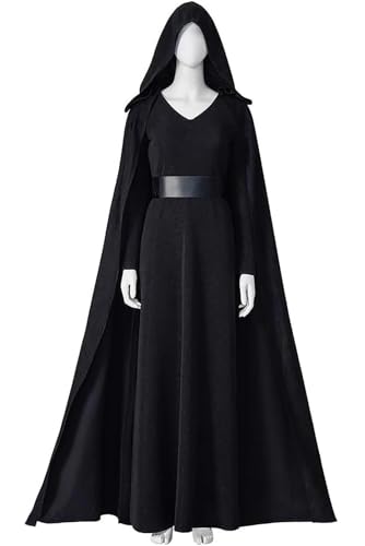 AIHERQG Schwarzes Kleid for Damen mit Mantelgürtel Rey Skywalker Outfits Halloween Cosplay Anzug(M) von AIHERQG