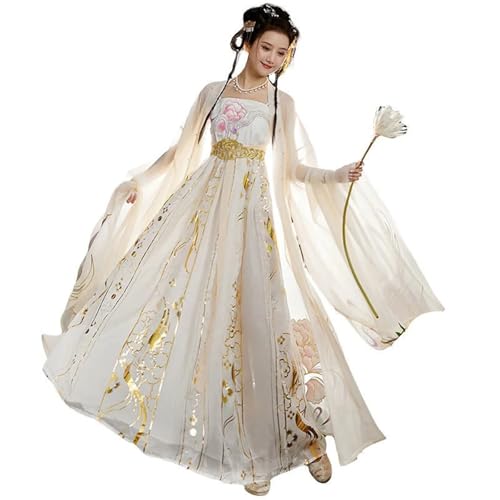 AIHERQG Tang-Dynastie Weißes Hanfu-Hemd for Frauen mit weiten Ärmeln, bestickt, antikes Kostüm, tägliche Fee, elegante chinesische Kleider for Frauen(XXL) von AIHERQG