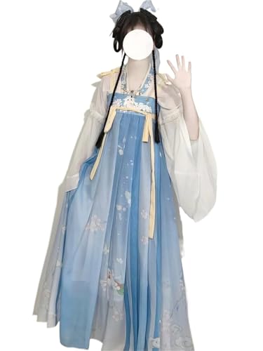 AIHERQG Traditionelles Hanfu-Kostüm, Partykleid, langärmeliges Kleid im chinesischen Stil, Vintage, süßes Fee-Lolita-Kleid(Blue1,S) von AIHERQG