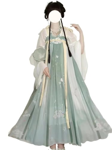 AIHERQG Traditionelles Hanfu-Kostüm, Partykleid, langärmeliges Kleid im chinesischen Stil, Vintage, süßes Fee-Lolita-Kleid(Green1,S) von AIHERQG