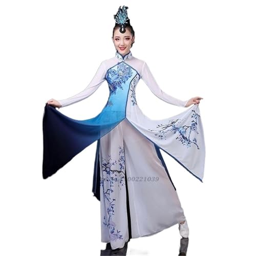AIHERQG Traditionelles chinesisches Vintage-Hanfu-Qipao-Kleid mit Blumendruck + Hosen-Set, altes Volkstanzkostüm, Bühnenkostüm(XL) von AIHERQG
