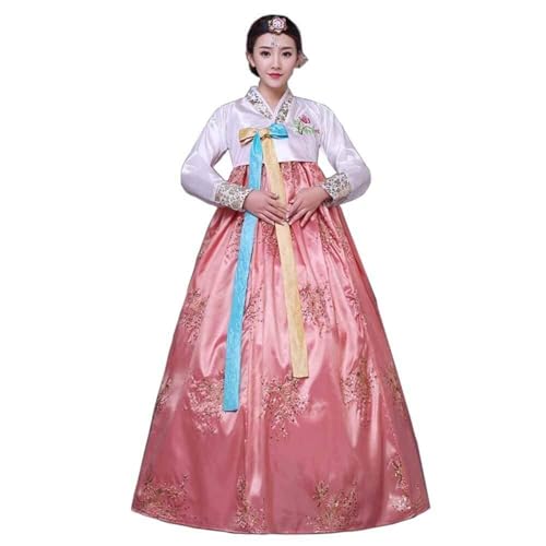 AIHERQG Weibliches Koreanisches Hanbok Traditionelles Kleid Palast Korea Hochzeit Tanzkostüm Oriantal Dae Jang Geum Kostüm for Bühne(Light pink,M) von AIHERQG