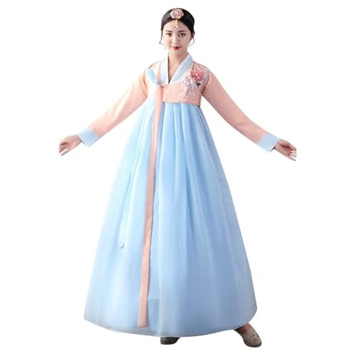 AIHERQG Weibliches Koreanisches Hanbok Traditionelles Kleid Palast Korea Hochzeit Tanzkostüm Oriantal Dae Jang Geum Kostüm for Bühne(Pink/blue,M) von AIHERQG