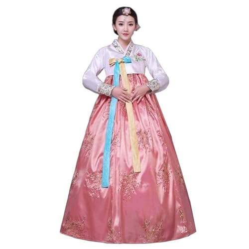 AIHERQG Weibliches Koreanisches Traditionelles Langärmeliges Klassisches Hanbok-Kleid Cosplay Kostüm Frauen Palast Korea Hochzeit Tanzkostüm(Light pink,XL) von AIHERQG