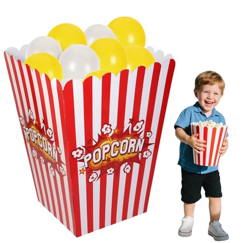 AIHSUMC Riesige Popcorn-Box mit Luftballons, Film-Popcorn-3D-Popcorn-Box, Pappe, aufstellbar, 88,9 x 45,7 x 63,5 cm, stehend, schwere Popcorn-Box für Themenpartys, Festivals, Hof-Dekoration (51 Stück) von AIHSUMC