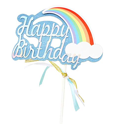 AILEXI Handgemachte 1 Count Glitter Kuchen Dekorieren Toppers - Happy Birthday Hellblau und Silber Regenbogen AILEXI Handgemachte 1 Count Glitter Kuchen Dekorieren Toppers - Happy Birthday Hellblau und Silber Regenbogen von AILEXI
