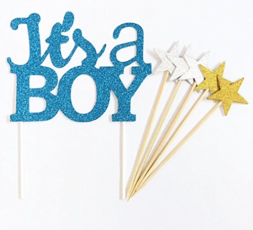 AILEXI Handgemachte 6 Zählt Glitter Baby Dusche Kuchen Dekorieren Topper - It's A Boy Set von AILEXI