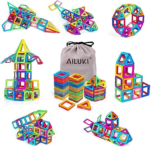 AILUKI Magnetische Bausteine 109 Stck DIY Kreative 3D Magnetische Bauklötze Set Konstruktion Blöcke Haus Turm Auto Spielzeug Geburtstag Kindertag Geschenk für Kleinkind mit Aufbewahrungs​Tasche von AILUKI