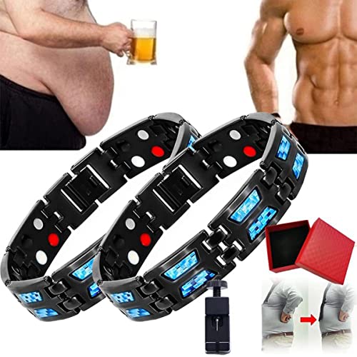 AILYFIRMO Blue Carbon Titan Armband, Herren Carbon Blue Fibre Titanium Gewichtsverlust Magnetarmband, zweireihig, ultrastarker, schmaler Magnetarmreif, Lymphdrainage-Armband für Herren (2pcs) von AILYFIRMO