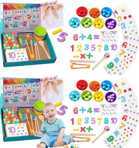 Arithmetik-Spielzeugset – Digitales Lernen aus Silikon mit Perlen, Essstäbchen und Löffeln, Lernspielzeug für die frühkindliche Bildung (2set) von AILYFIRMO