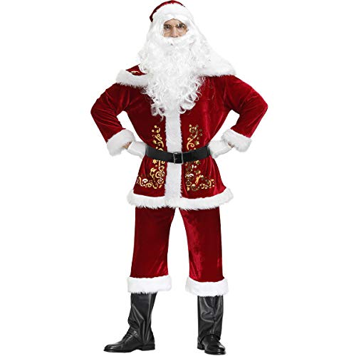 AIMEJZM Weihnachtsmann Kostüm Set, 9pcs Männer Erwachsene Deluxe Samt Weihnachtsmann Cosplay Kostüm Set von AIMEJZM