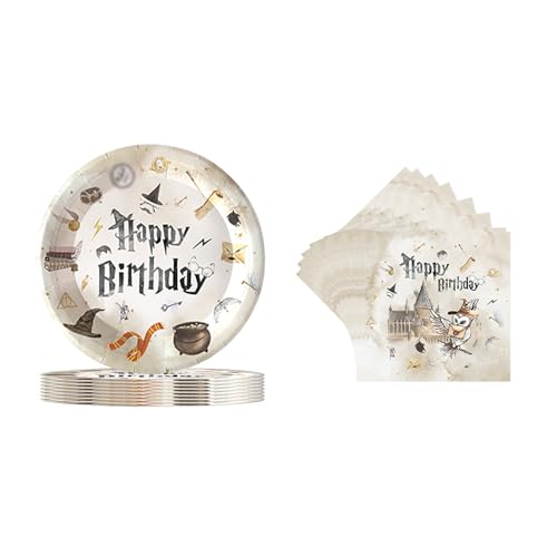 AINIUNIU 40 Stück Wizard Geburtstags Deko, Magischer Wizard Partygeschirr Set, Harry Geburtstag Deko, Happy Birthday Deko Partyzubehör Pappteller für Kindergeburtstag Party Dekoration 20 Gäste von AINIUNIU