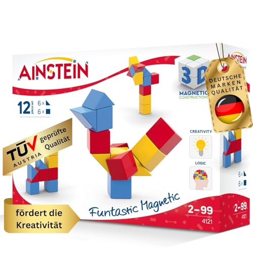 AINSTEIN® Magnetbausteine, Creative12, magnetische Bausteine, Kinder 2 3 4 5 Jahre, kreativ, pädagogisch, Montessori, Magnet Bausatz, Baustein, Spielzeug, Feinmotorik, Vorschule, TÜV Sicherheit von AINSTEIN