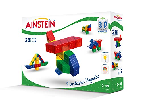 AINSTEIN TRANSPARENT 28 Magnetbausteine, Rot, Gelb, Blau, Grün von AINSTEIN