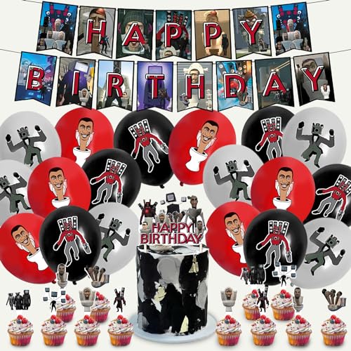 Geburtstag Deko 33 Pcs,Toilet Geburtstagsdeko,Luftballons Geburtstag,Party Dekoration,Happy Birthday Banner,Cake Toppers,Kuchendeko,für Jungen Mädchen Kindergeburtstag Party Dekoration von AIOSUY