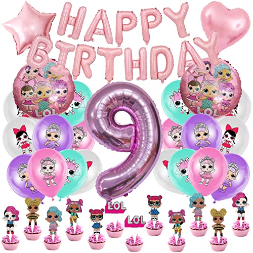 Geburtstag Dekorationen Set 58 pcs, Luftballons, Nummer 9 Luftballon, Happy birthday Banner, Cupcake Topper, Geburtstag Deko Kindergeburtstag von AIOSUY