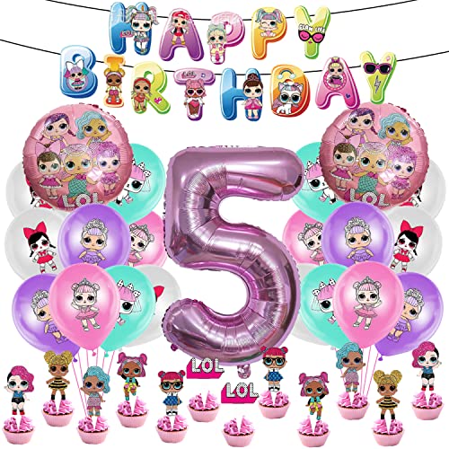 Geburtstag Dekorationen 54 pcs, Partyzubehör, ballons, Cupcake Topper, Nummer 5 Ballons, Geburtstag Banner, Baby birthday Party Supplies von AIOSUY