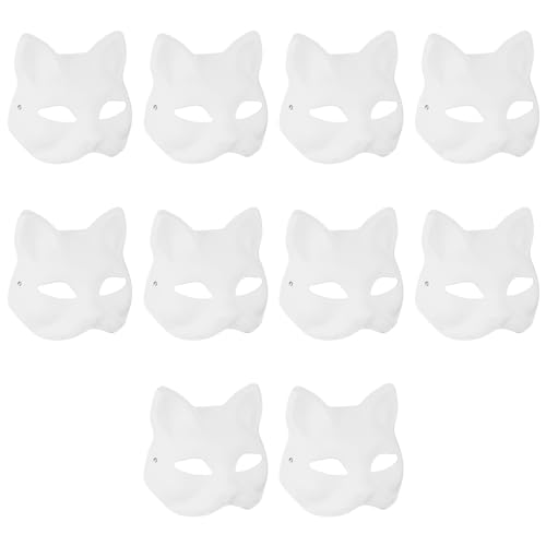 10 STK Katzenmasken zum Bemalen Maske, Therian Mask, DIY Weiße Katzen Masken zum Basteln, DIY Uberstreichbare Leere Maske Papiermasken für Halloween Cosplay Maskerade Karneval Kostümparty Masken von AIOUHMYM