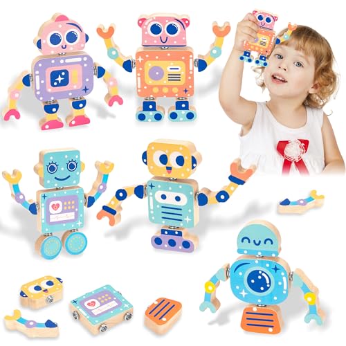 AIOWZZY Roboter-Bauklötze, hölzerne schraubbare Roboter-Bauklötze, DIY Roboter Konstruktionsspielzeug mit Buttons,Konstruktionsspielzeug Holzspielzeug Geschenk für 3 4 5 6 Jahre Jungen Mädchen AIOWZZY Roboter-Bauklötze, hölzerne schraubbare Roboter-Bauklötze, DIY Roboter Konstruktionsspielzeug mit Buttons,Konstruktionsspielzeug Holzspielzeug Geschenk für 3 4 5 6 Jahre Jungen Mädchen von AIOWZZY