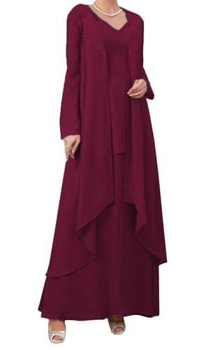 AIPILEI 2 Stück Brautmutterkleider mit Jacke, Übergröße, Brautmutterkleider für Hochzeit, elegant (05-Bordeaux, 32) von AIPILEI
