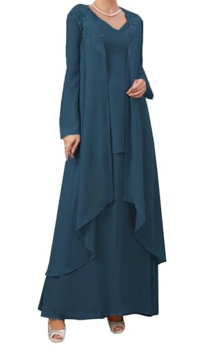 AIPILEI 2 Stück Brautmutterkleider mit Jacke, Übergröße, Brautmutterkleider für Hochzeit Elegant (22-Teal, 32) von AIPILEI