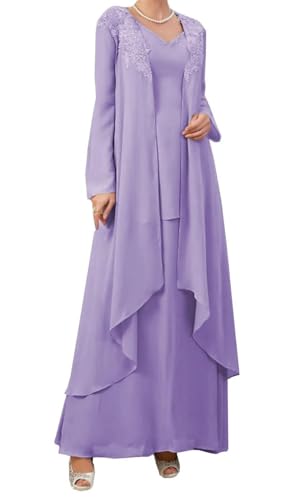 AIPILEI 2 Stück Brautmutterkleider mit Jacke, Übergröße, Brautmutterkleider für elegante Hochzeit (14-flieder, 14) von AIPILEI