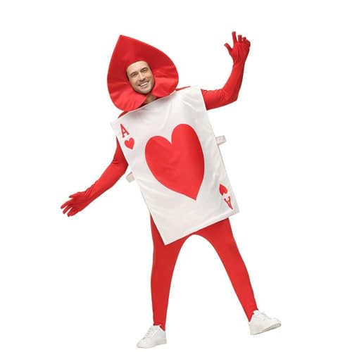 AIPILEI Ace of Hearts Kartenkostüme, Poker, König, Königin und Pokerwache, Cosplay-Kostüm mit Hut, Familienspiele, Party-Kostüme, Halloween-Kostüme (Erwachsene, Einheitsgröße) von AIPILEI