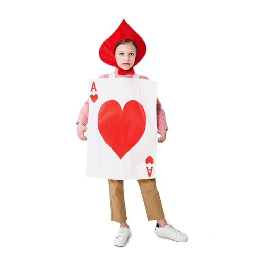 AIPILEI Ace of Hearts Kartenkostüme, Poker, König, Königin und Pokerwache, Cosplay-Kostüm mit Hut, Familienspiele, Party-Kostüme, Halloween-Kostüme (Kinder, Einheitsgröße) von AIPILEI