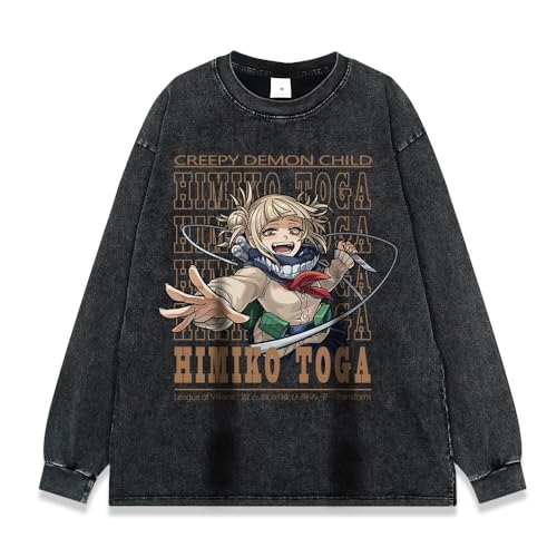 AIPILEI Anime MHA Herren Kapuzenpullover Washed Old Vintage Sweatshirt Toga Himiko Cosplay Street Langarm Casual Sweatshirt Pullover Hoodies (Toga Himiko, M) von AIPILEI