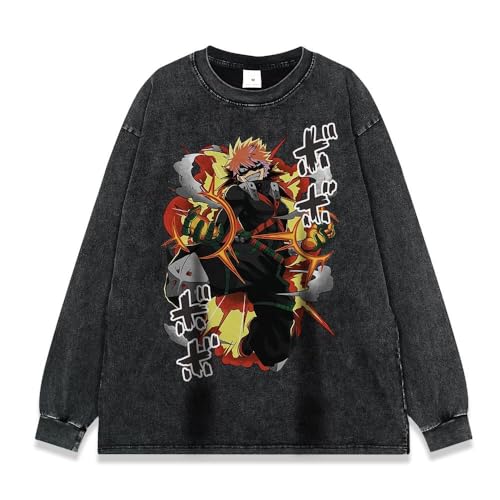AIPILEI Anime MHA Hoodie Herren Washed Old Vintage Sweatshirt Toga Himiko Cosplay Street Langarm Casual Sweatshirt Pullover Hoodies (Bakugou Katsuki, M) von AIPILEI