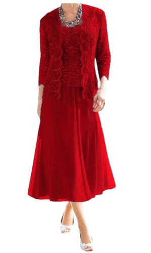 AIPILEI Brautmutter-Kleider in Übergröße, formale Kleider für die Mutter des Bräutigams, mit Jacke (19-rot, 20) von AIPILEI