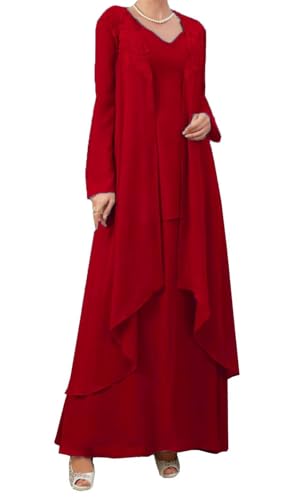 AIPILEI Brautmutterkleider für Damen, mit Jacke, elegante Kleider für Mutter des Bräutigams für Hochzeit (13 - rot, 16) von AIPILEI